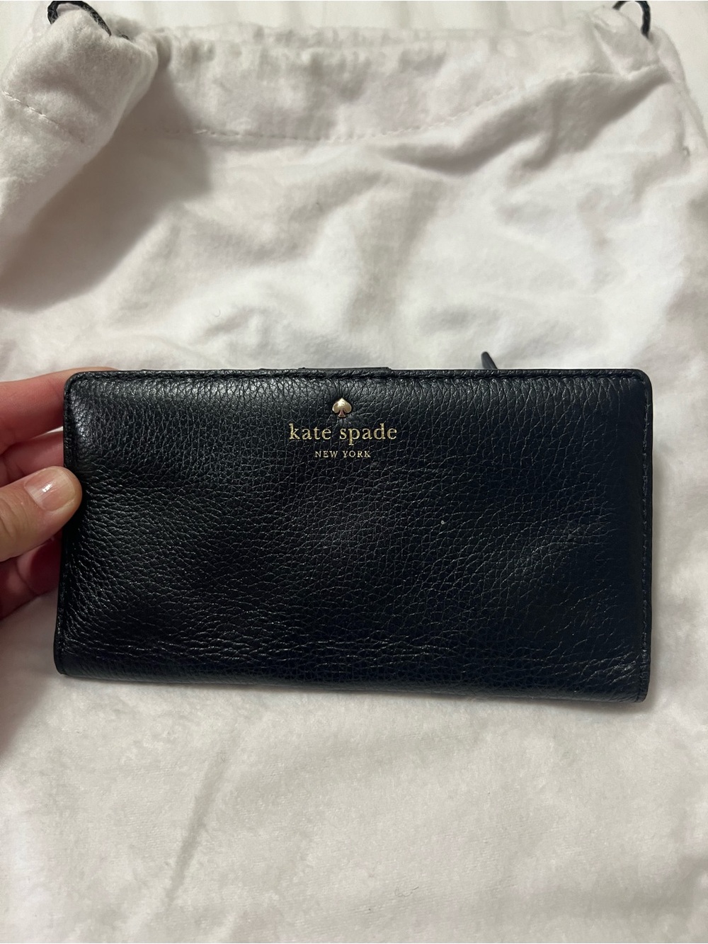 Kate Spade Black Leather Continental Zip Wallet with Gold Logo